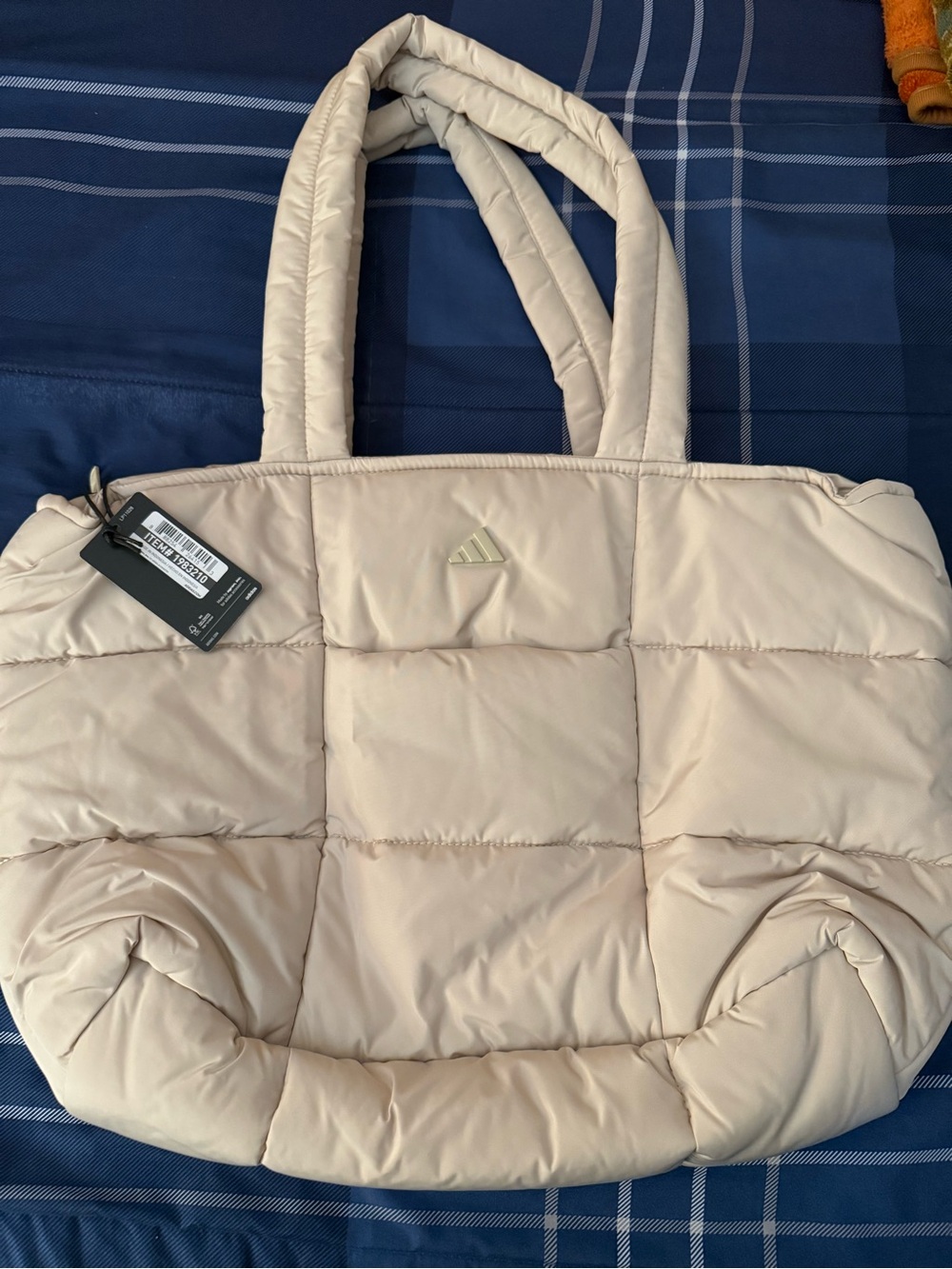 adidas Quilted Puffer Tote Bag in Light Beige
